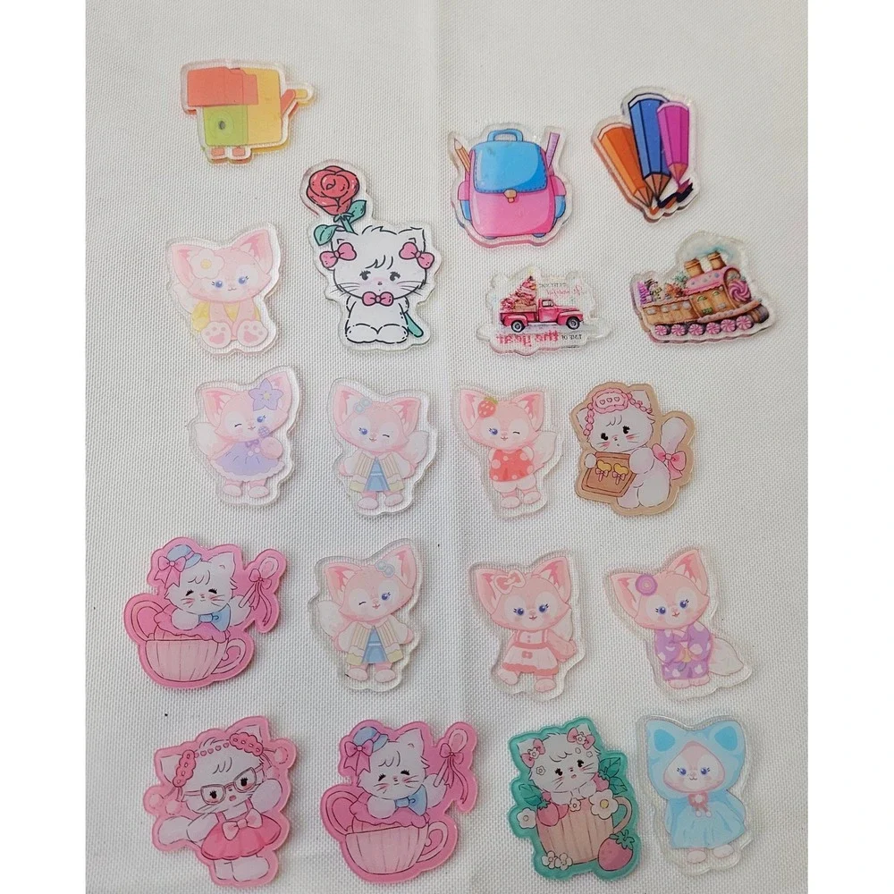 19pc Kawaii Acrylic Flatback Cabochons Cat Fox School Holiday DIY Craft Charms‎